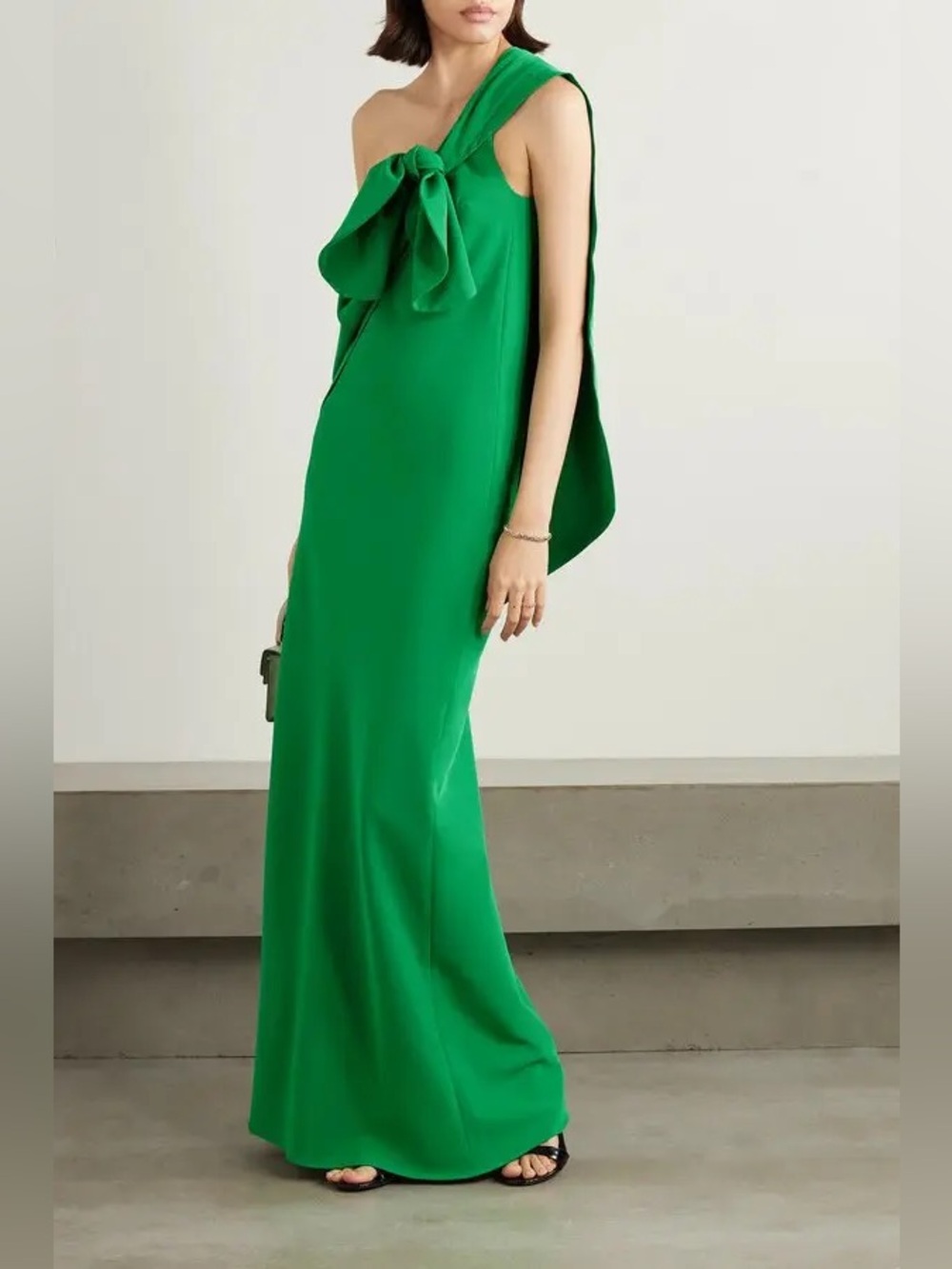 Bernadette Maria bow detail one shoulder Maxi Dress in grass green size 38 NWT